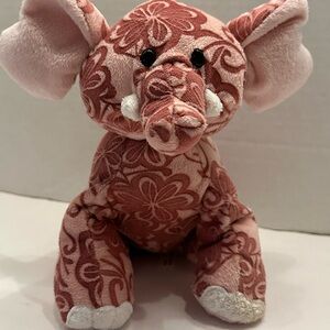 GANZ Pink and White Stuffed Animal with Floral Accents